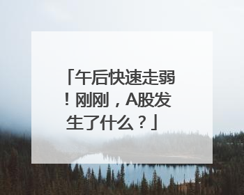 午后快速走弱！刚刚，A股发生了什么？