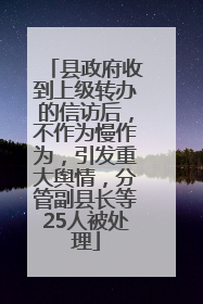 县政府收到上级转办的信访后，不作为慢作为，引发重大舆情，分管副县长等25人被处理