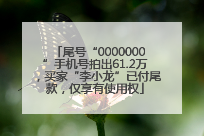尾号“0000000”手机号拍出61.2万，买家“李小龙”已付尾款，仅享有使用权