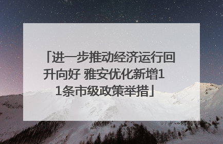 进一步推动经济运行回升向好 雅安优化新增11条市级政策举措
